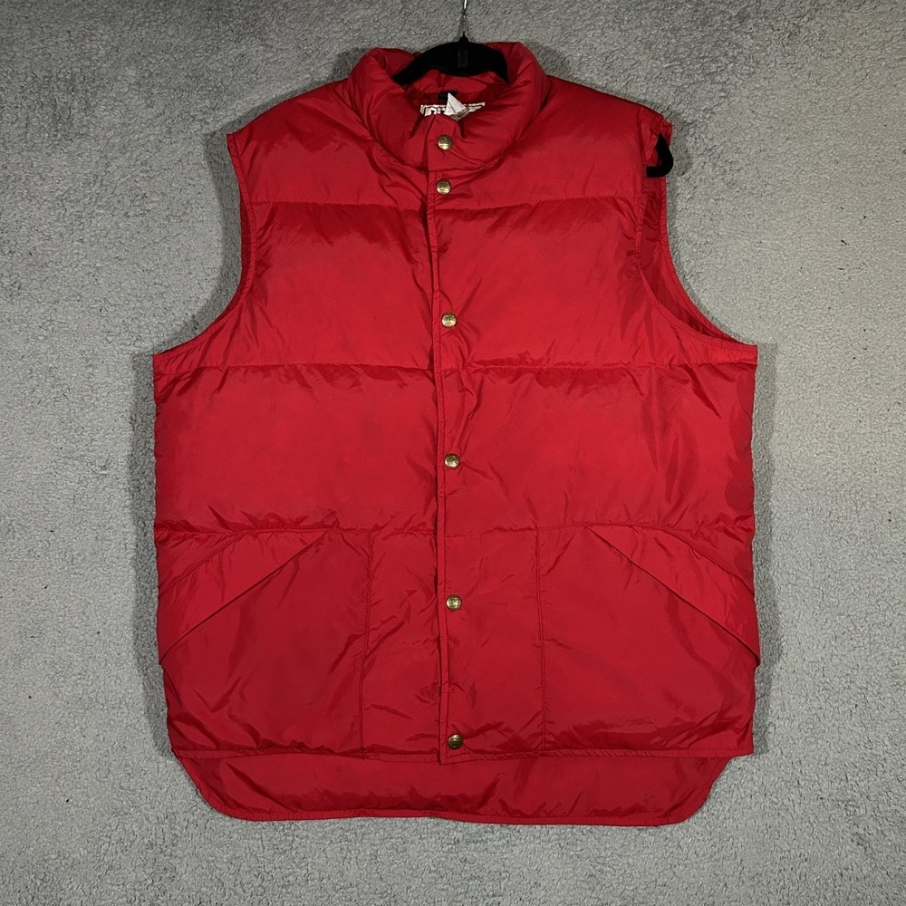 VINTAGE LL Bean Red Puffer Vest Mens Large Goose Down Snap Button USA MADE